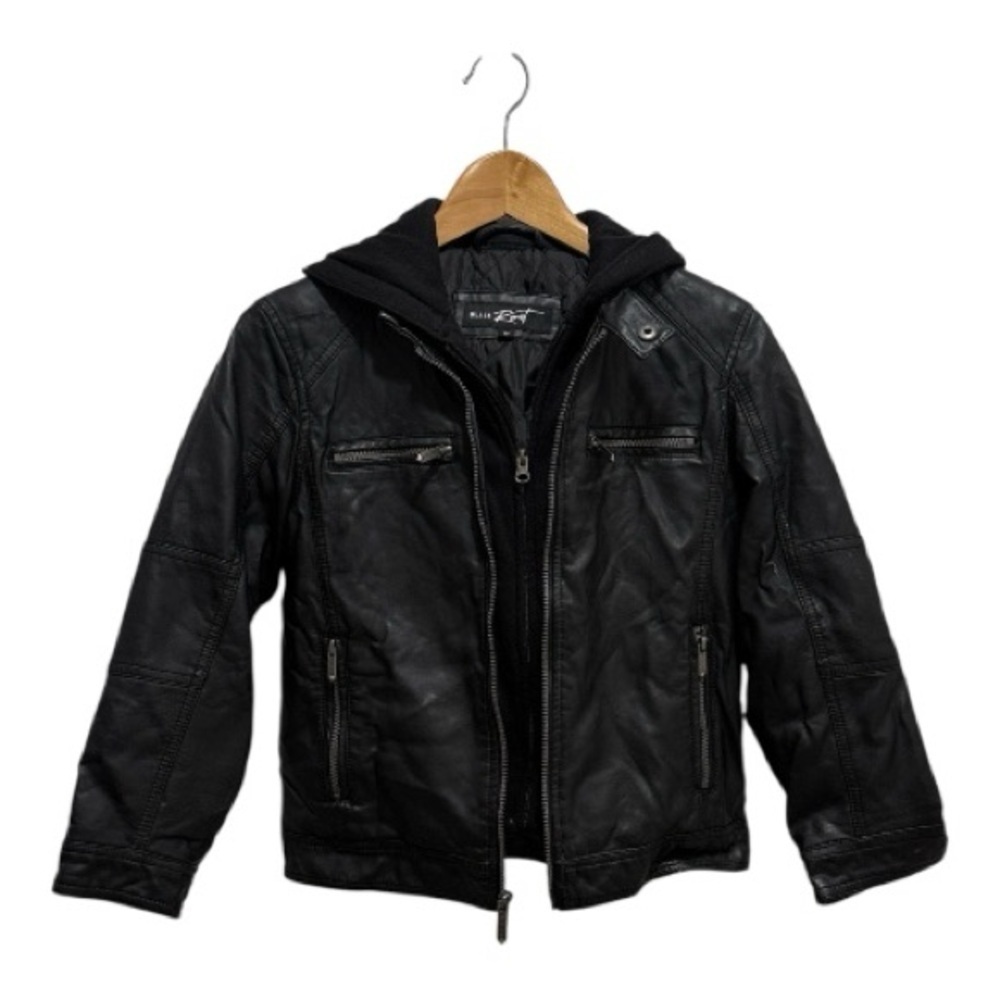 Black Rivet Faux Leather Boy/Kid Jacket - Built-In Sweatshirt  - Size Medium
